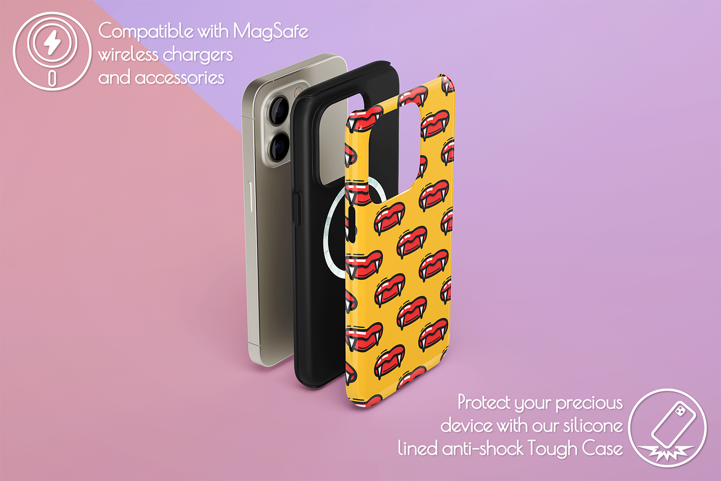 An example of our Magsafe compatible phone case with our Bite Me design