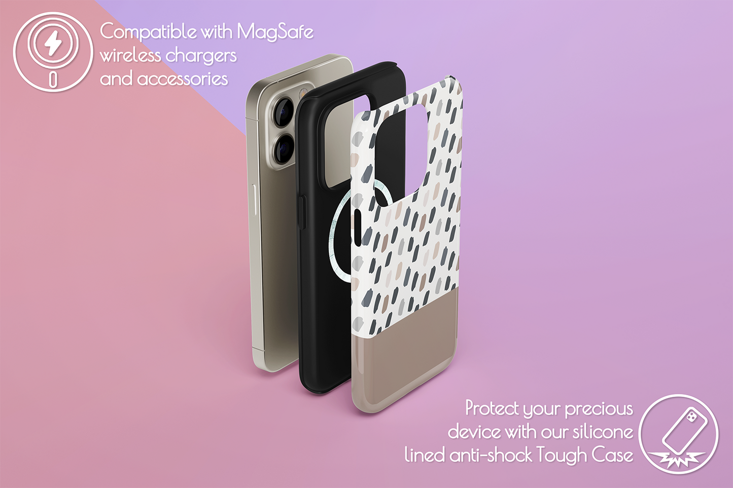 An example of our Magsafe compatible phone case with our Choco Latte design