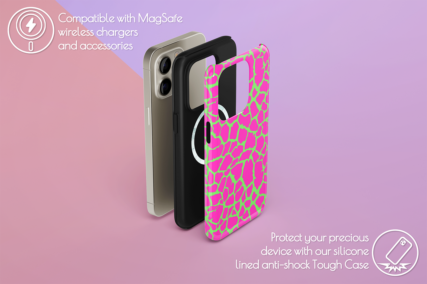 An example of our Magsafe compatible phone case with our Crackle Punk design