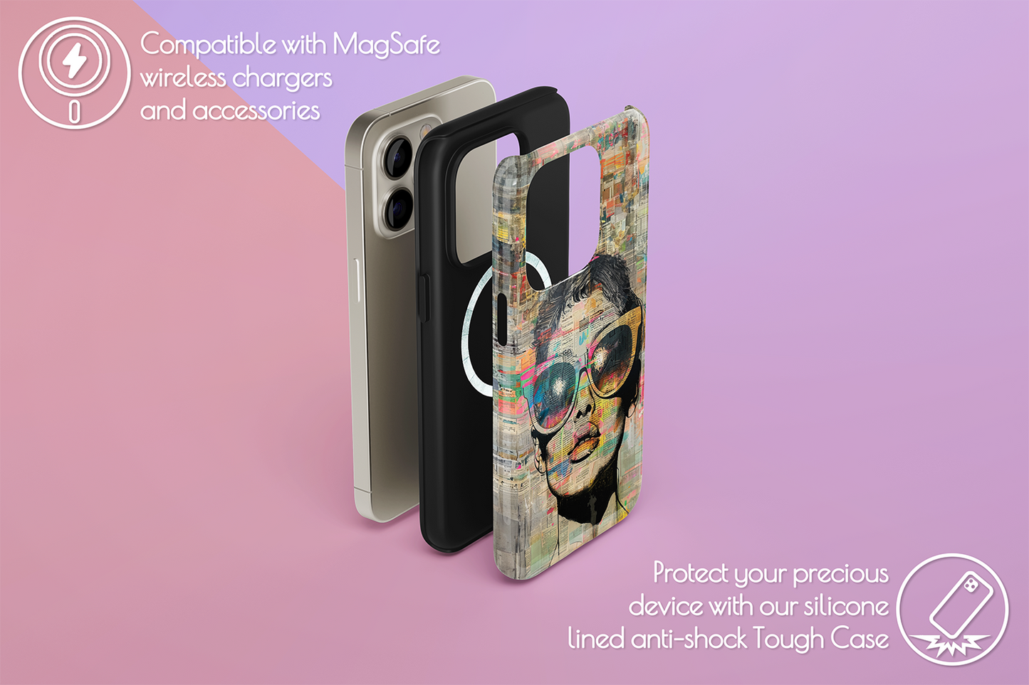 An example of our Magsafe compatible phone case with our Face Time design