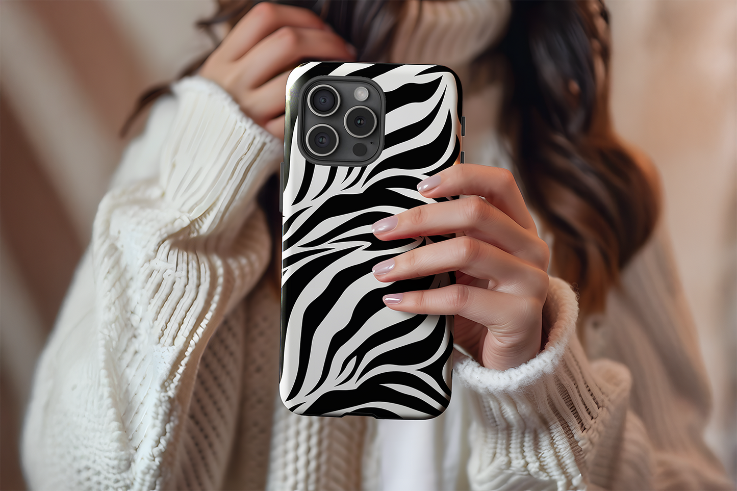 A cute girl holding our Madagascar design phone case