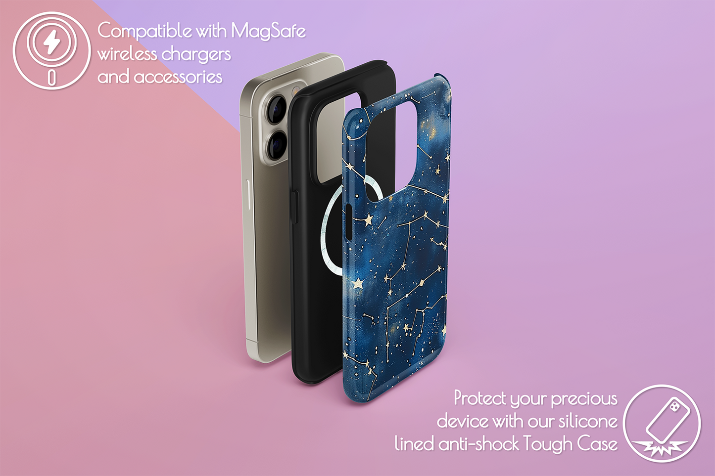 An example of our Magsafe compatible phone case with our Stellar Sky design