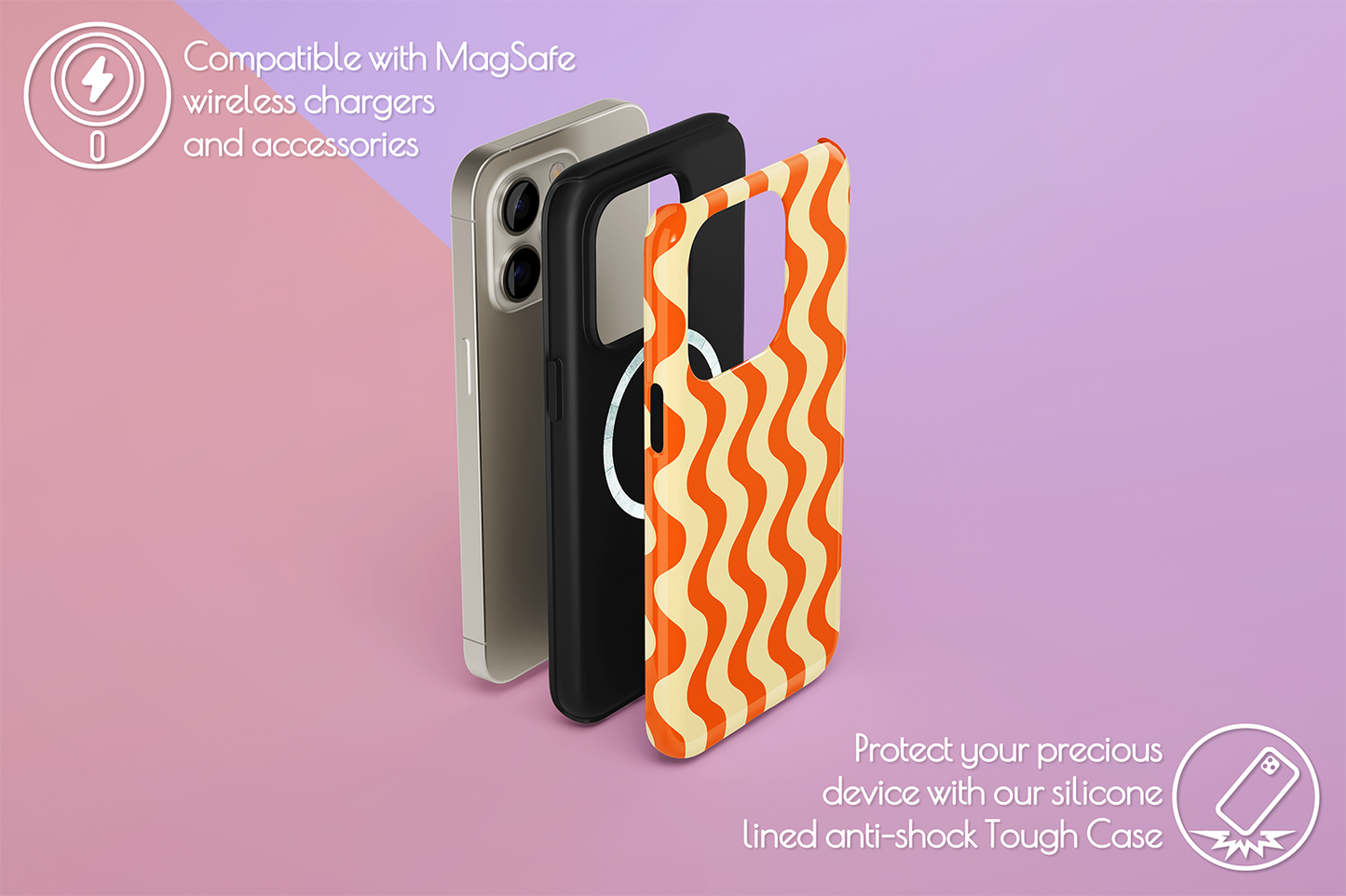An example of our Magsafe compatible phone case with our Waggle Wiggle design