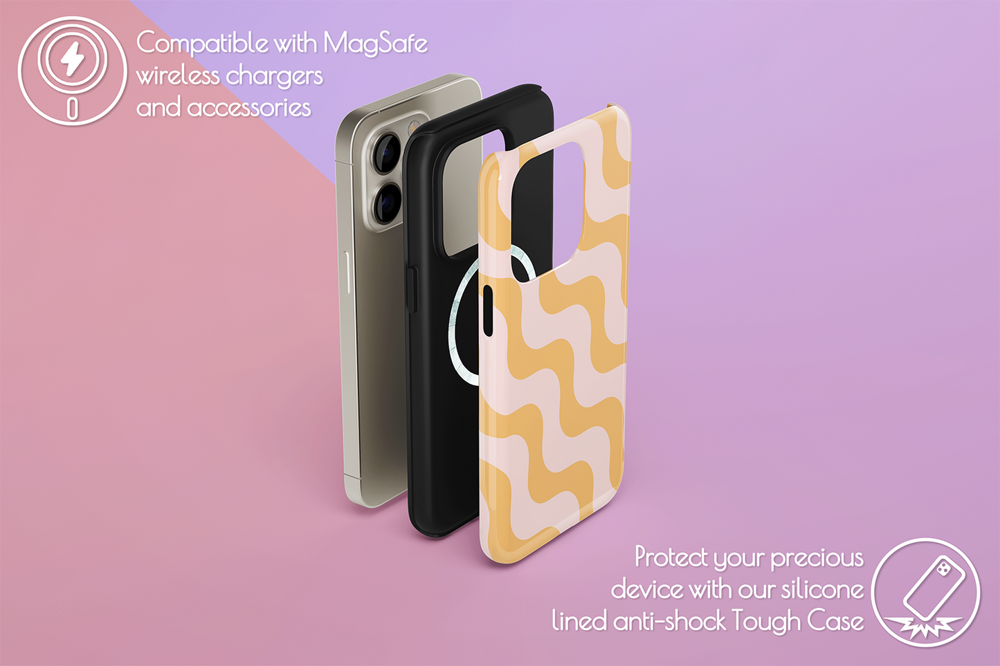 An example of our Magsafe compatible phone case with our Wiggle Wiggle design