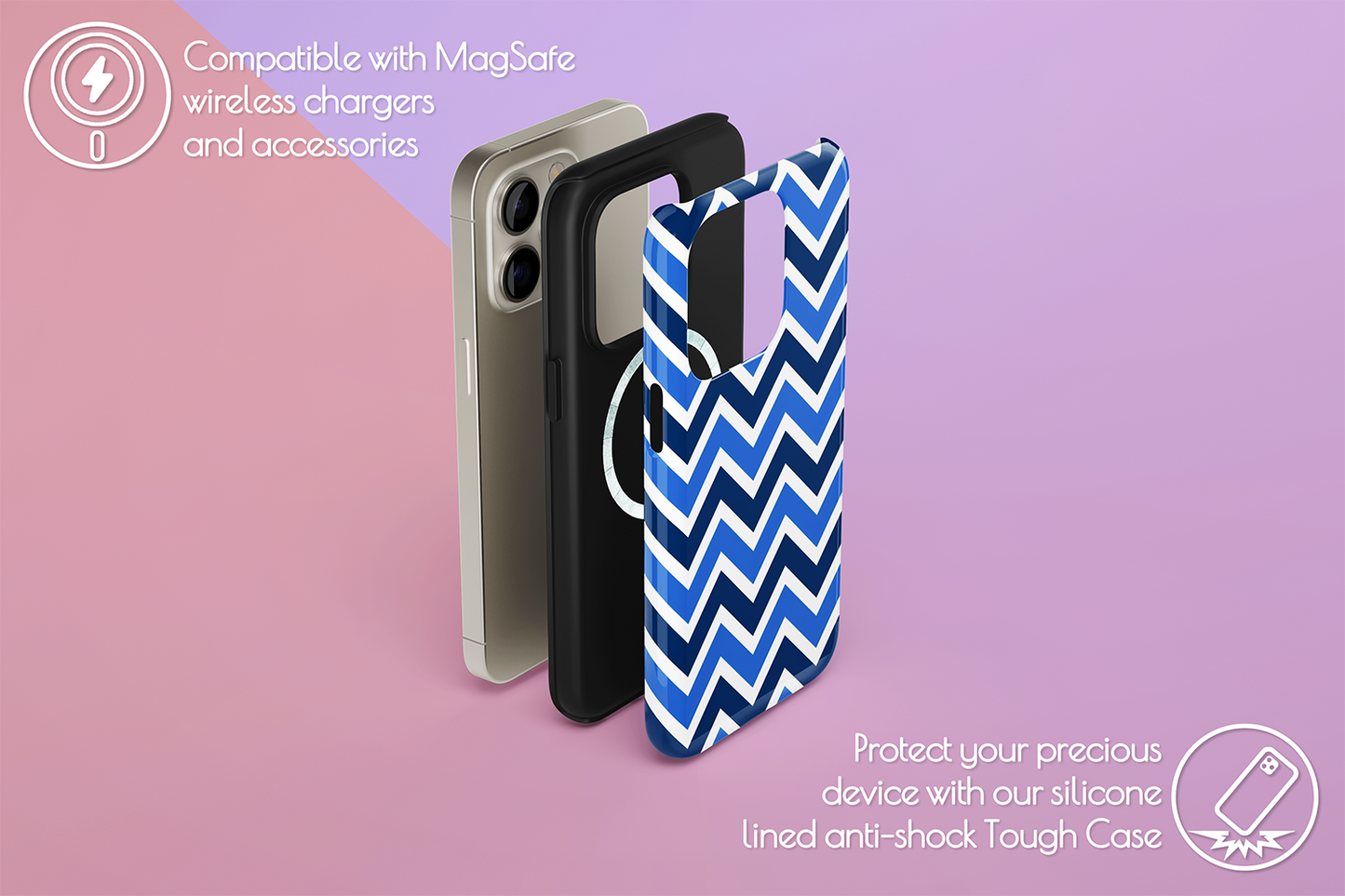 An example of our Magsafe compatible phone case with our Zig design