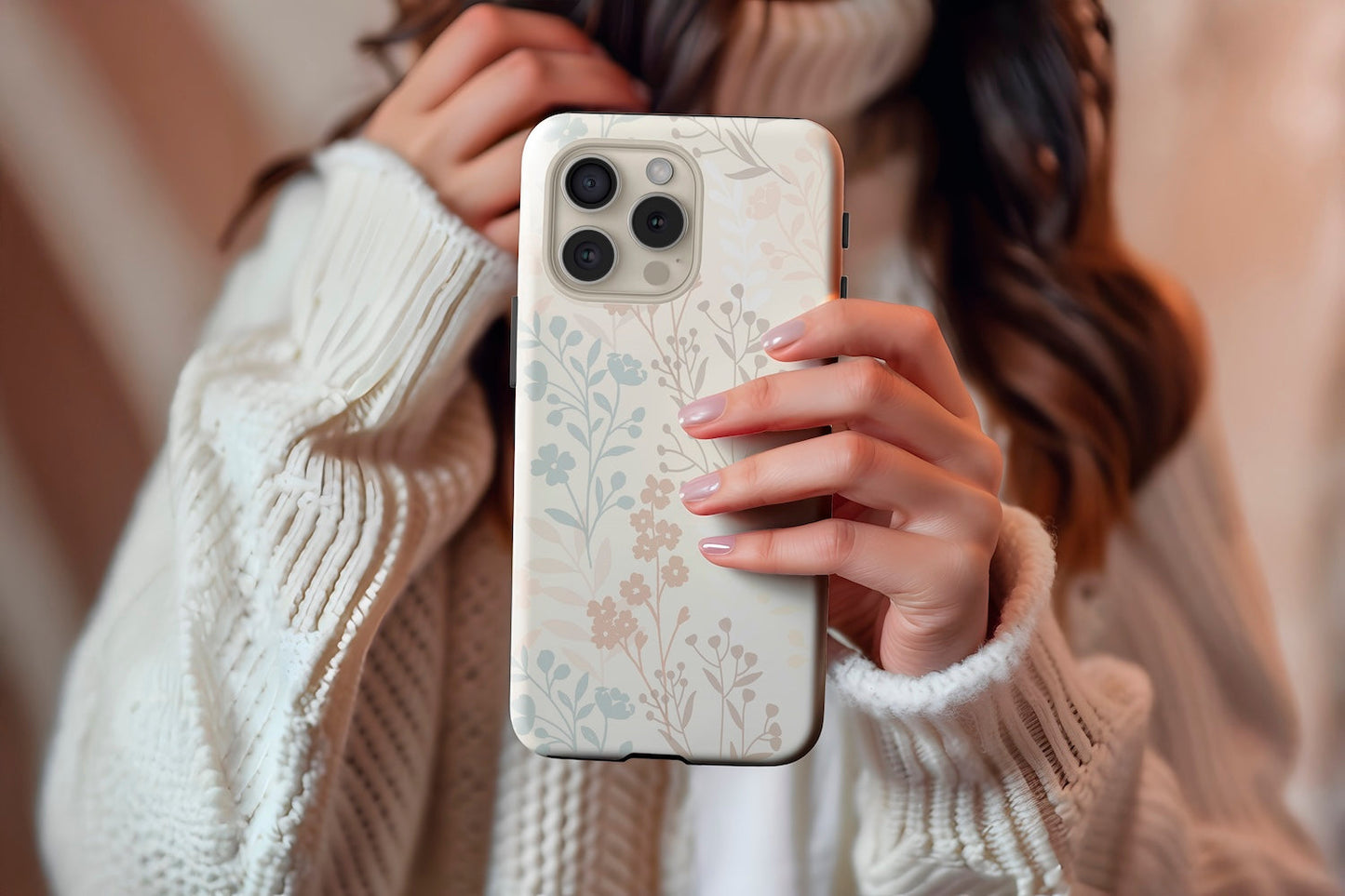 A cute girl holding our Multi Leaves design phone case