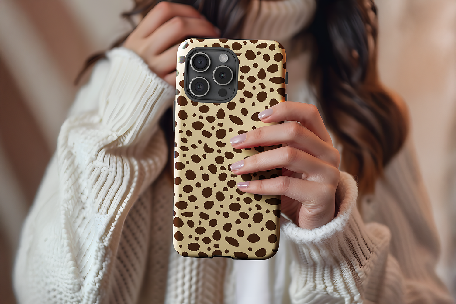 A cute girl holding our Cheetah Cheetah design phone case