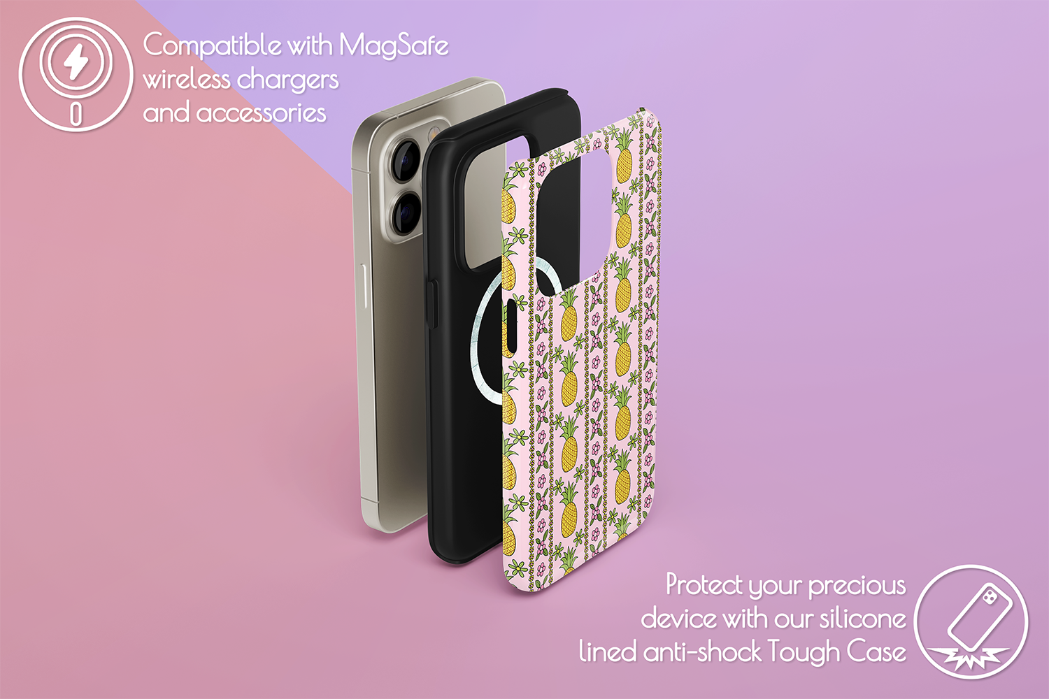 An example of our Magsafe compatible phone case with our Fine Pineapple design
