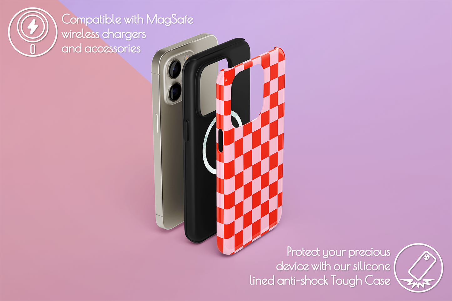 An example of our Magsafe compatible phone case with our Fit Check design