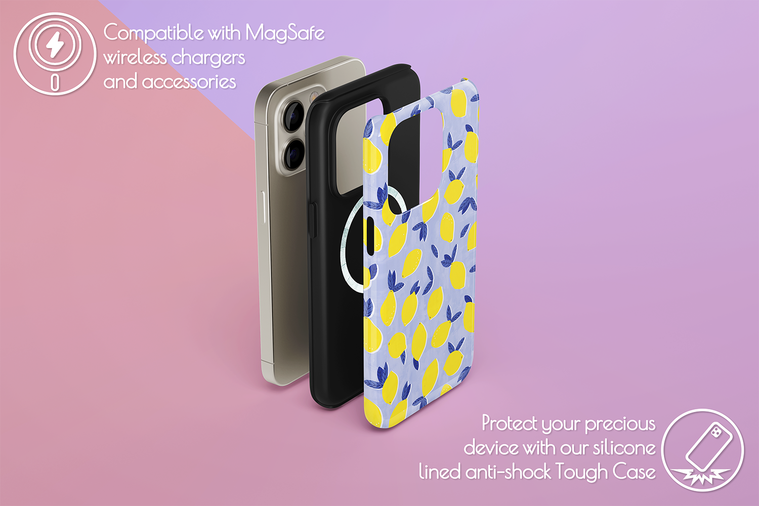 An example of our Magsafe compatible phone case with our Lemon Drop design