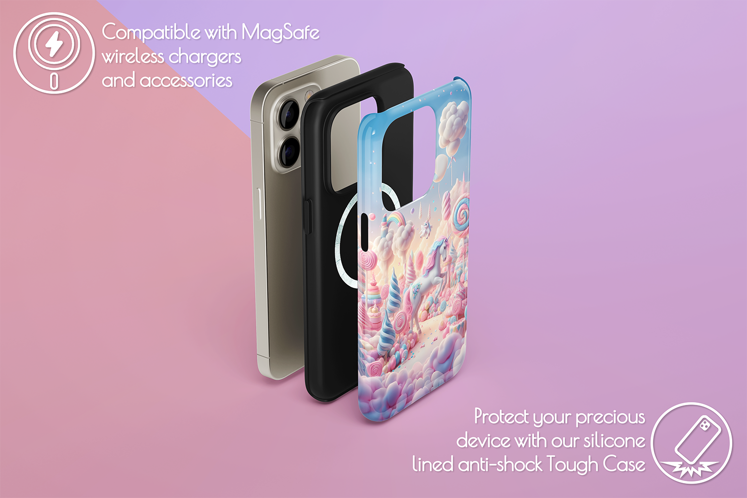 An example of our Magsafe compatible phone case with our Unicorn Dream design